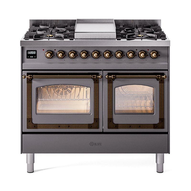 ILVE Nostalgie II Noblesse 40" Dual Fuel Freestanding Range with 9 Sealed Burners + Griddle Triple Glass Door - UND40FNMP