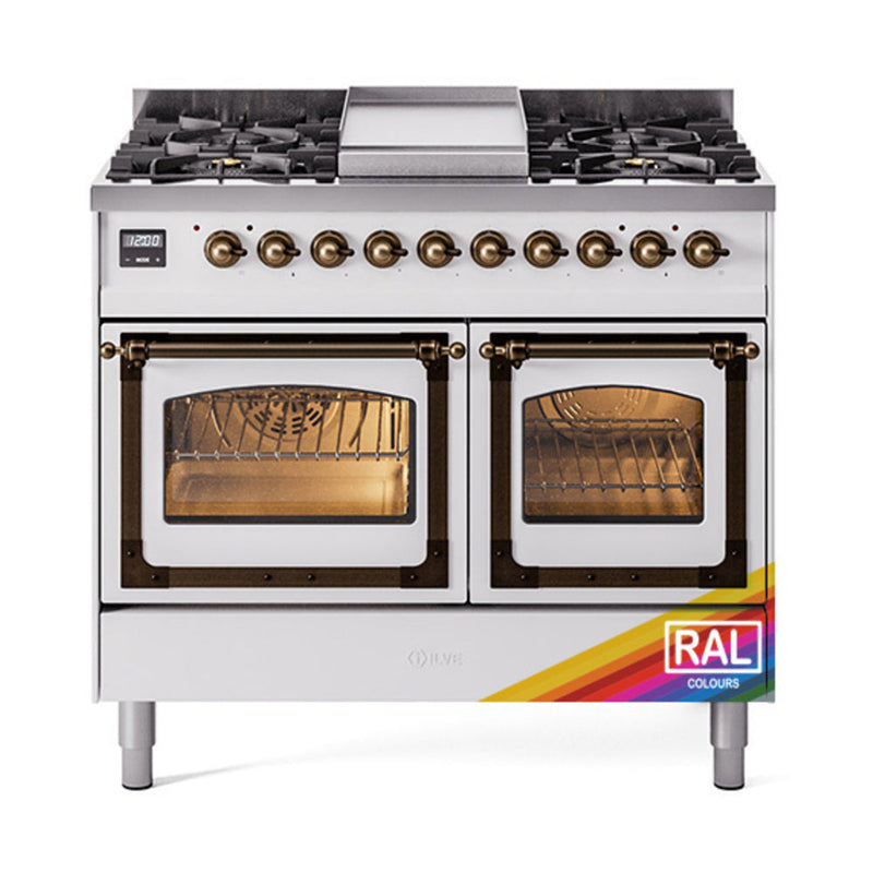 ILVE Nostalgie II Noblesse 40" Dual Fuel Freestanding Range with 9 Sealed Burners + Griddle Triple Glass Door - UND40FNMP