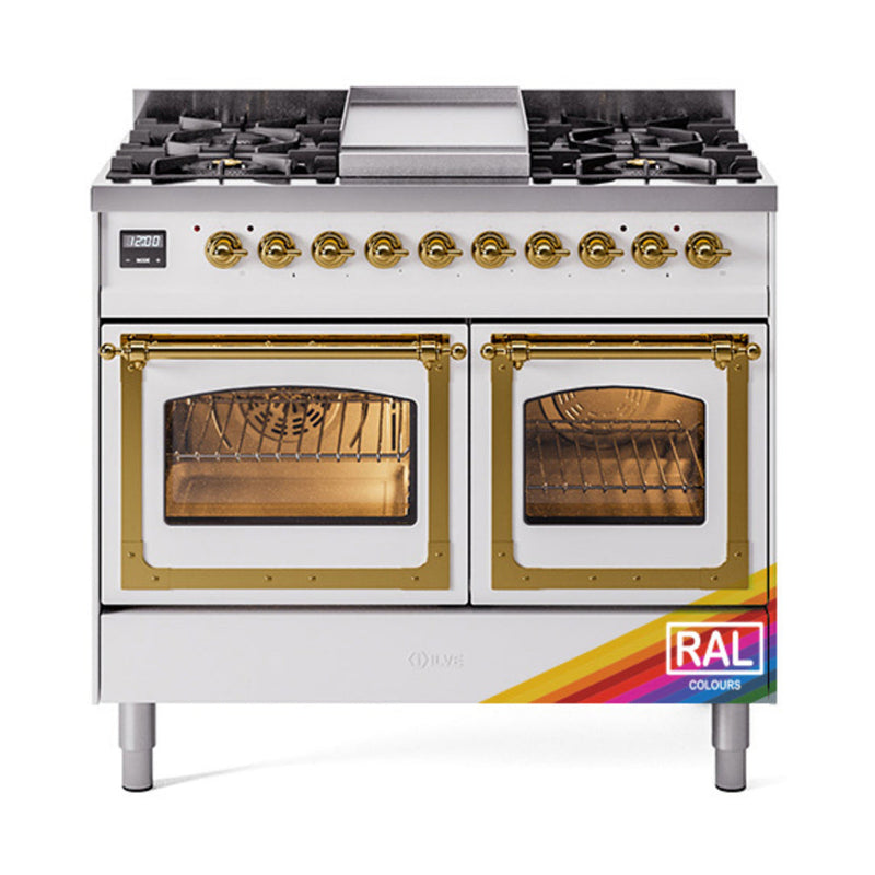 ILVE Nostalgie II Noblesse 40" Dual Fuel Freestanding Range with 9 Sealed Burners + Griddle Triple Glass Door - UND40FNMP