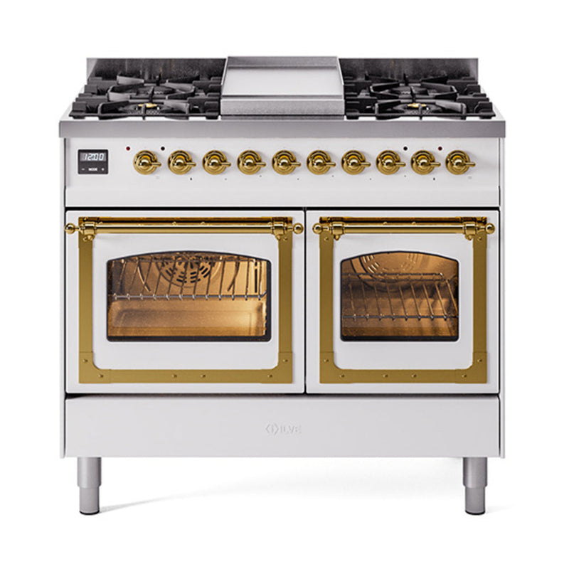 ILVE Nostalgie II Noblesse 40" Dual Fuel Freestanding Range with 9 Sealed Burners + Griddle Triple Glass Door - UND40FNMP