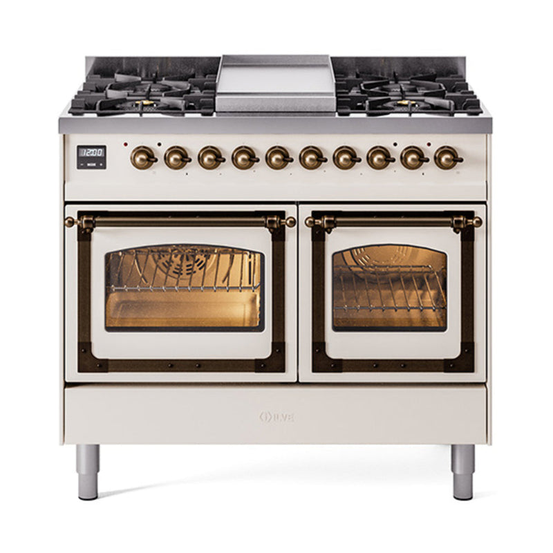 ILVE Nostalgie II Noblesse 40" Dual Fuel Freestanding Range with 9 Sealed Burners + Griddle Triple Glass Door - UND40FNMP