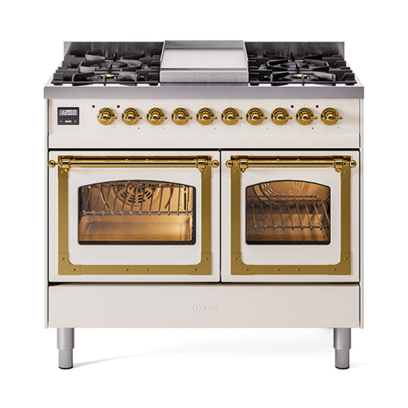 ILVE Nostalgie II Noblesse 40" Dual Fuel Freestanding Range with 9 Sealed Burners + Griddle Triple Glass Door - UND40FNMP