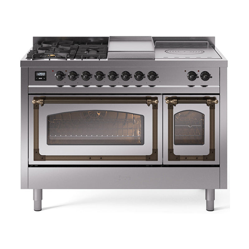 ILVE Nostalgie II Noblesse 48" Dual Fuel Freestanding Range 5 Sealed Burners + Griddle + French Top with Triple Glass Door - UN48FSNMP