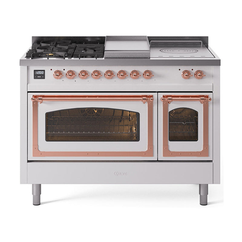 ILVE Nostalgie II Noblesse 48" Dual Fuel Freestanding Range 5 Sealed Burners + Griddle + French Top with Triple Glass Door - UN48FSNMP