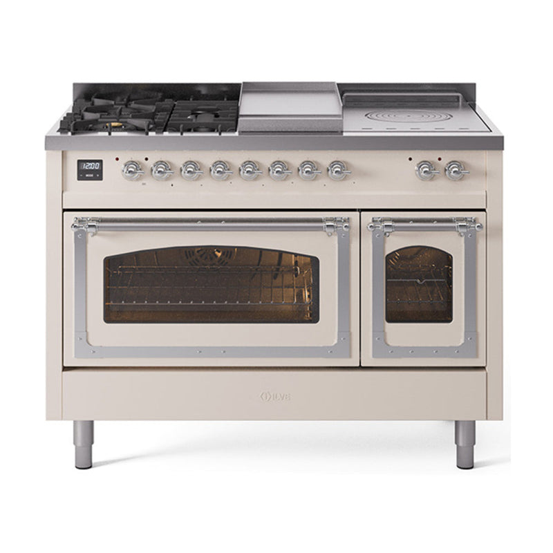 ILVE Nostalgie II Noblesse 48" Dual Fuel Freestanding Range 5 Sealed Burners + Griddle + French Top with Triple Glass Door - UN48FSNMP