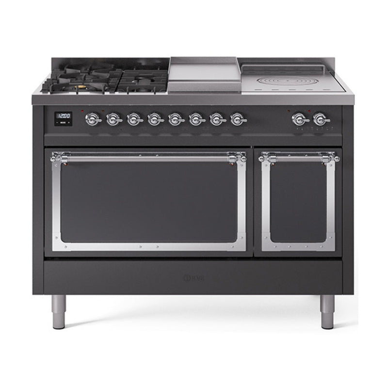 ILVE Nostalgie II Noblesse 48" Dual Fuel Freestanding Range 5 Sealed Burners + Griddle + French Top with Solid Door - UN48FSQNMP