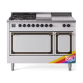 ILVE Nostalgie II Noblesse 48" Dual Fuel Freestanding Range 5 Sealed Burners + Griddle + French Top with Solid Door - UN48FSQNMP