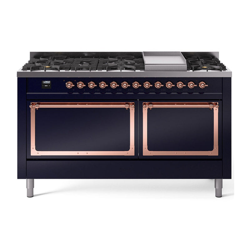 ILVE Nostalgie II Noblesse 60″ Dual Fuel Freestanding Range 9 Sealed Burners + Griddle with Solid Door - UN60FQNMP