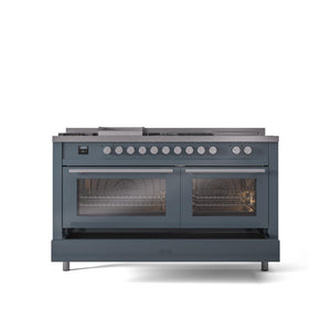 ILVE Professional Plus II 60 Inch Dual Fuel Freestanding Range in Stainless Steel with Trim - UP60FSWMP