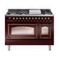 ILVE Nostalgie II Noblesse 48" Dual Fuel Freestanding Range 8 Sealed Burners + Griddle with Triple Glass Door - UN48FNMP