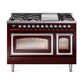 ILVE Nostalgie II Noblesse 48" Dual Fuel Freestanding Range 8 Sealed Burners + Griddle with Triple Glass Door - UN48FNMP