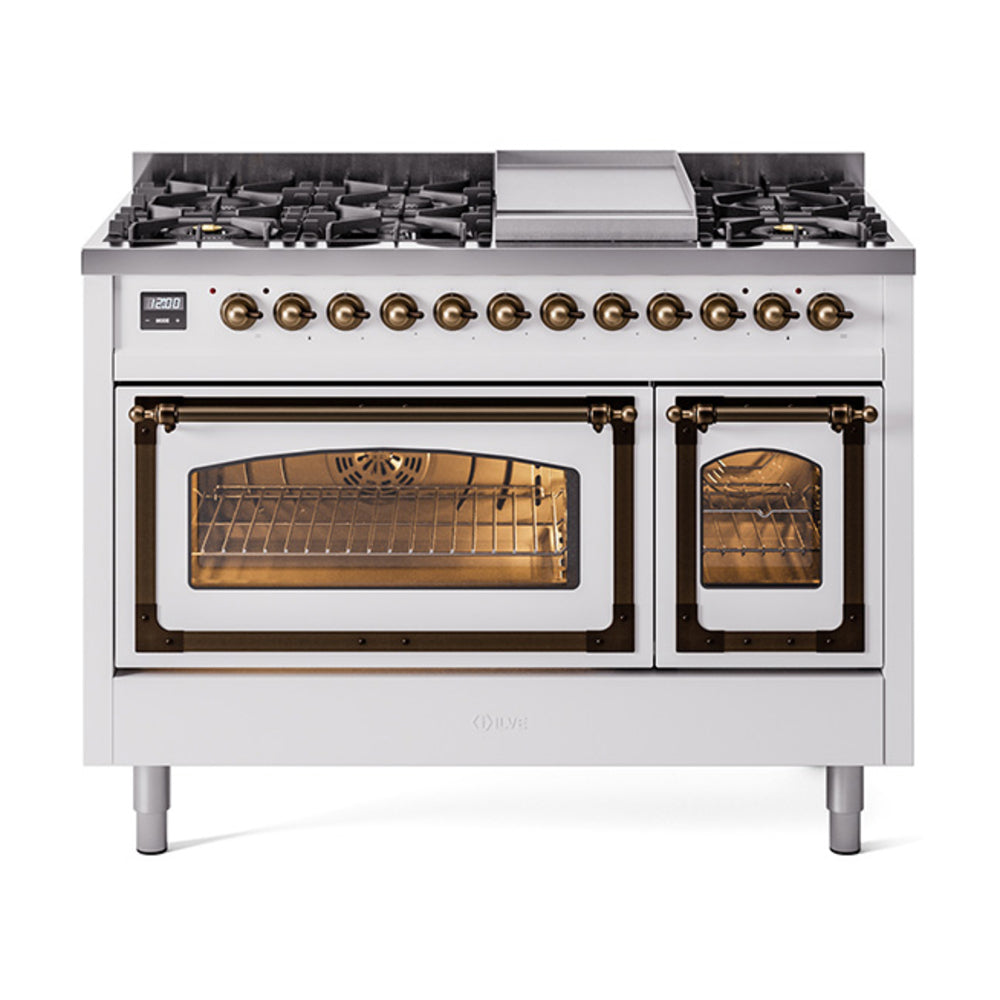 ILVE Nostalgie II Noblesse 48" Dual Fuel Freestanding Range 8 Sealed Burners + Griddle with Triple Glass Door - UN48FNMP