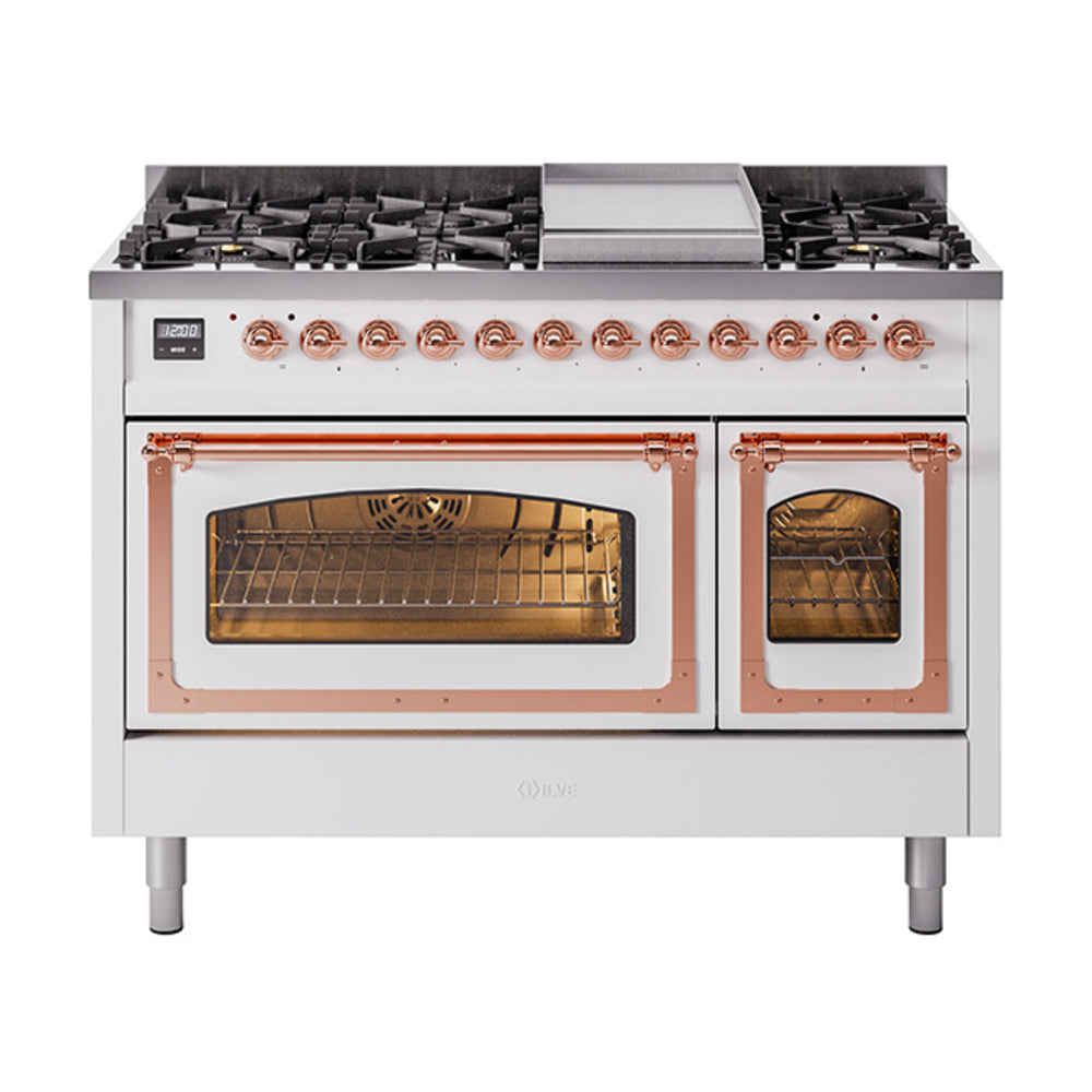 ILVE Nostalgie II Noblesse 48" Dual Fuel Freestanding Range 8 Sealed Burners + Griddle with Triple Glass Door - UN48FNMP