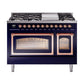 ILVE Nostalgie II Noblesse 48" Dual Fuel Freestanding Range 8 Sealed Burners + Griddle with Triple Glass Door - UN48FNMP