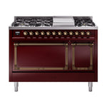 ILVE Nostalgie II Noblesse 48" Dual Fuel Freestanding Range 8 Sealed Burners + Griddle with Solid Door - UN48FQNMP