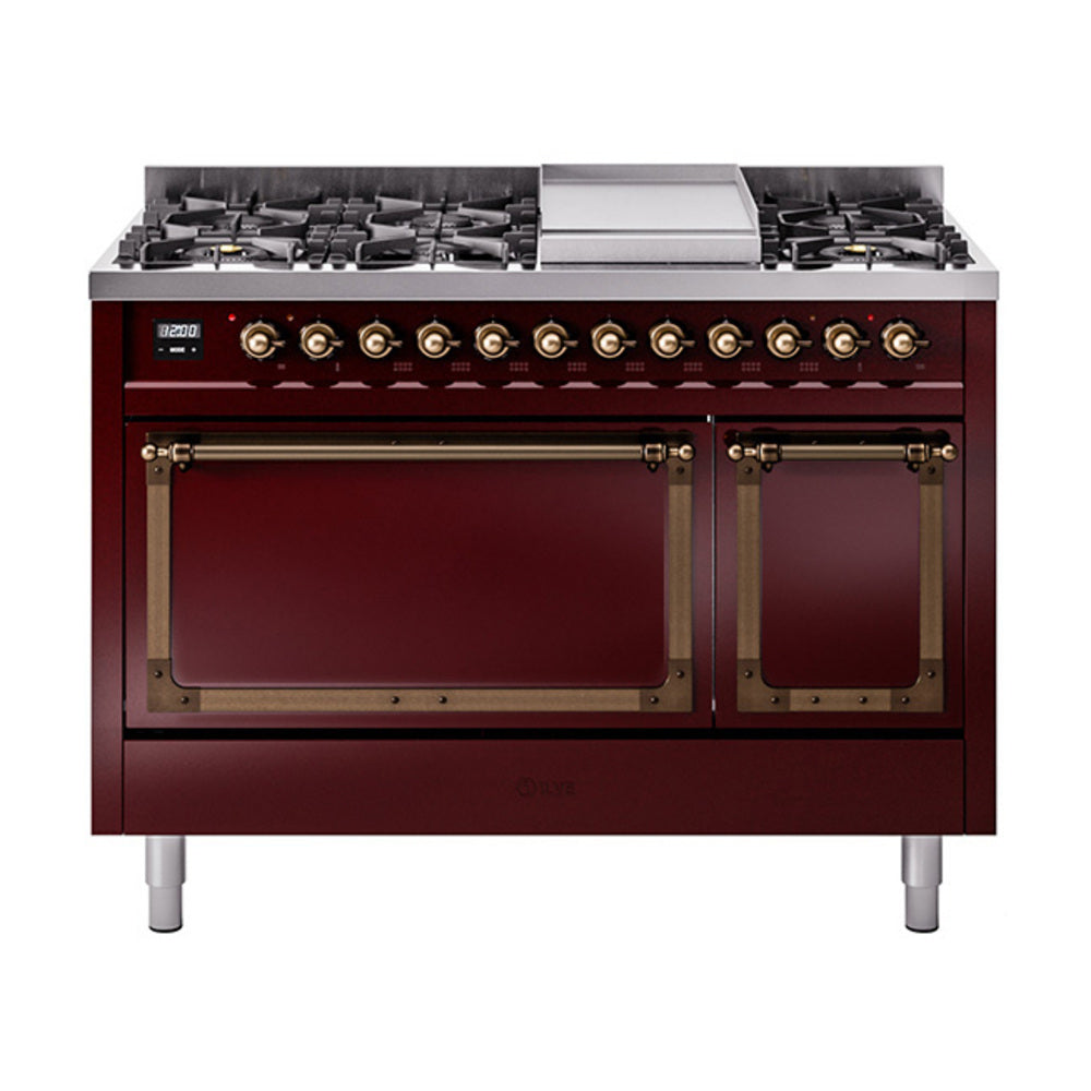ILVE Nostalgie II Noblesse 48" Dual Fuel Freestanding Range 8 Sealed Burners + Griddle with Solid Door - UN48FQNMP