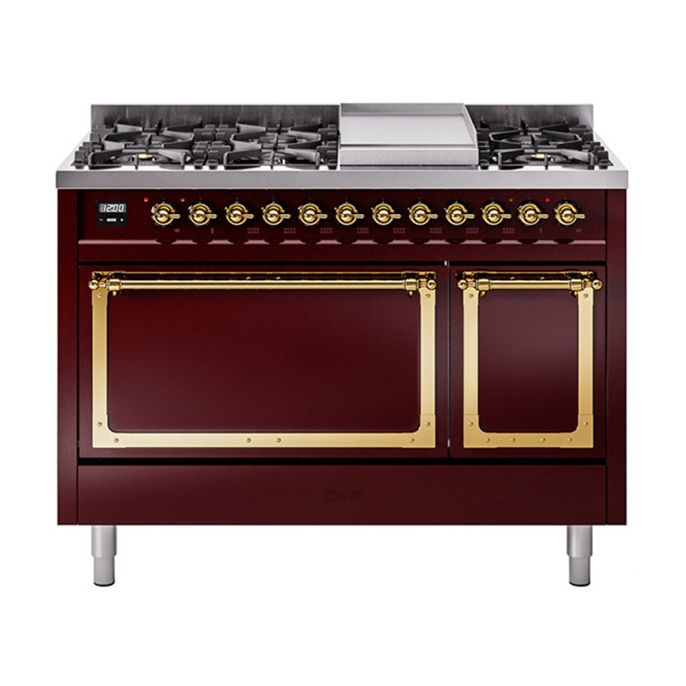 ILVE Nostalgie II Noblesse 48" Dual Fuel Freestanding Range 8 Sealed Burners + Griddle with Solid Door - UN48FQNMP