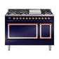 ILVE Nostalgie II Noblesse 48" Dual Fuel Freestanding Range 8 Sealed Burners + Griddle with Solid Door - UN48FQNMP