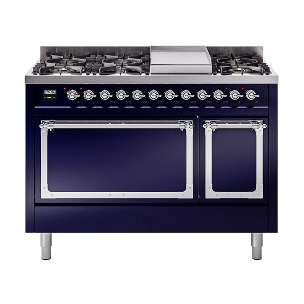 ILVE Nostalgie II Noblesse 48" Dual Fuel Freestanding Range 8 Sealed Burners + Griddle with Solid Door - UN48FQNMP