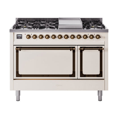 ILVE Nostalgie II Noblesse 48" Dual Fuel Freestanding Range 8 Sealed Burners + Griddle with Solid Door - UN48FQNMP