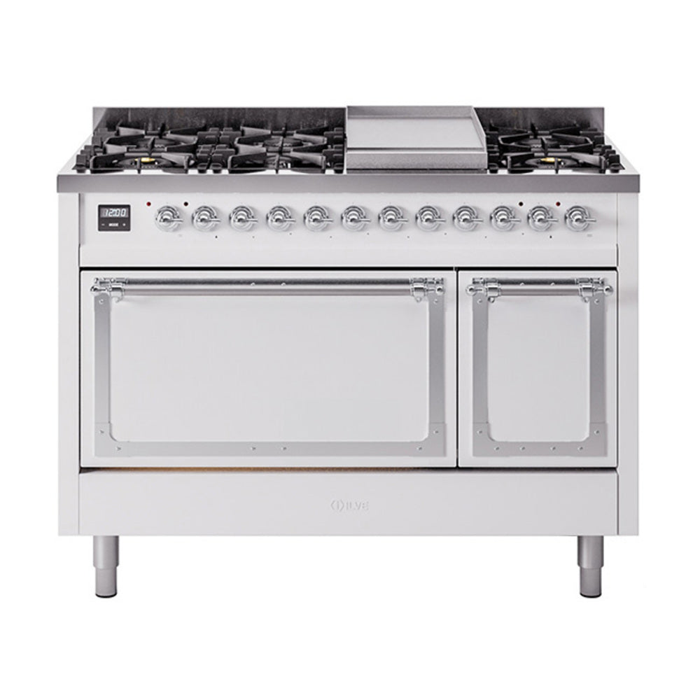 ILVE Nostalgie II Noblesse 48" Dual Fuel Freestanding Range 8 Sealed Burners + Griddle with Solid Door - UN48FQNMP