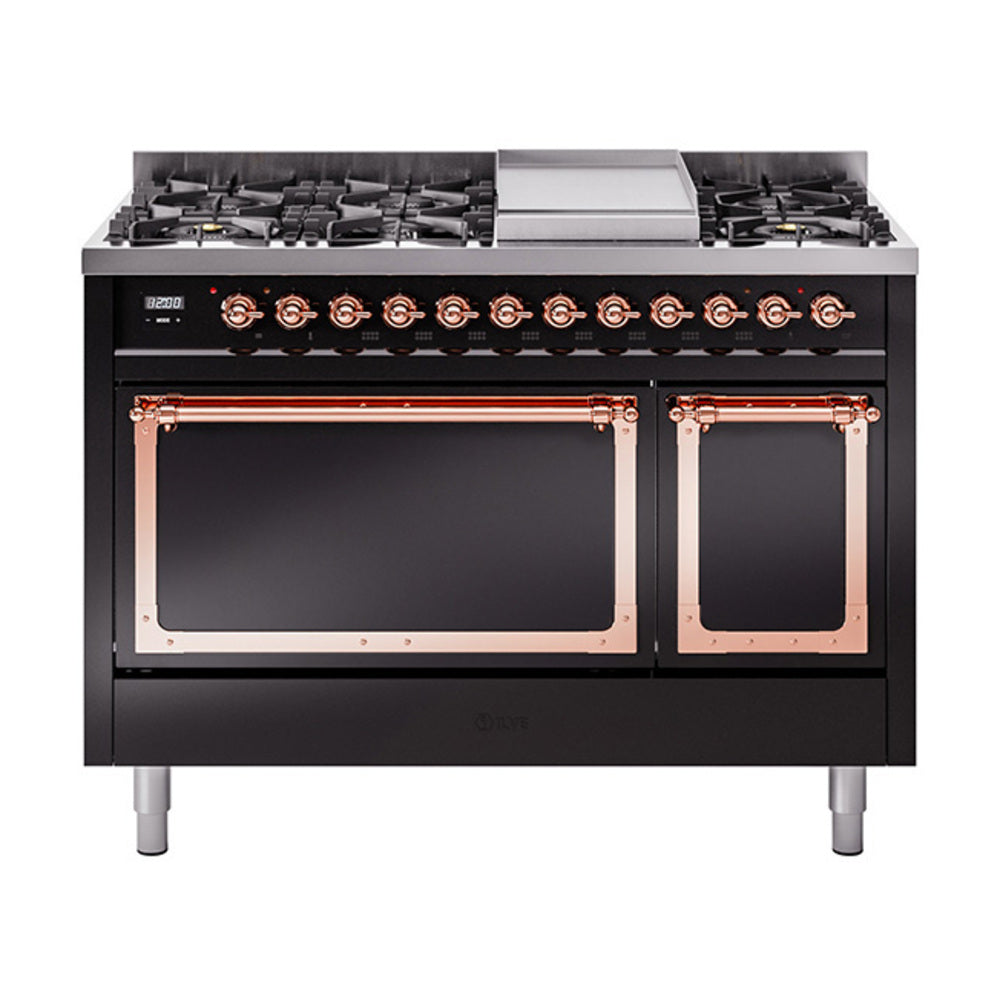 ILVE Nostalgie II Noblesse 48" Dual Fuel Freestanding Range 8 Sealed Burners + Griddle with Solid Door - UN48FQNMP