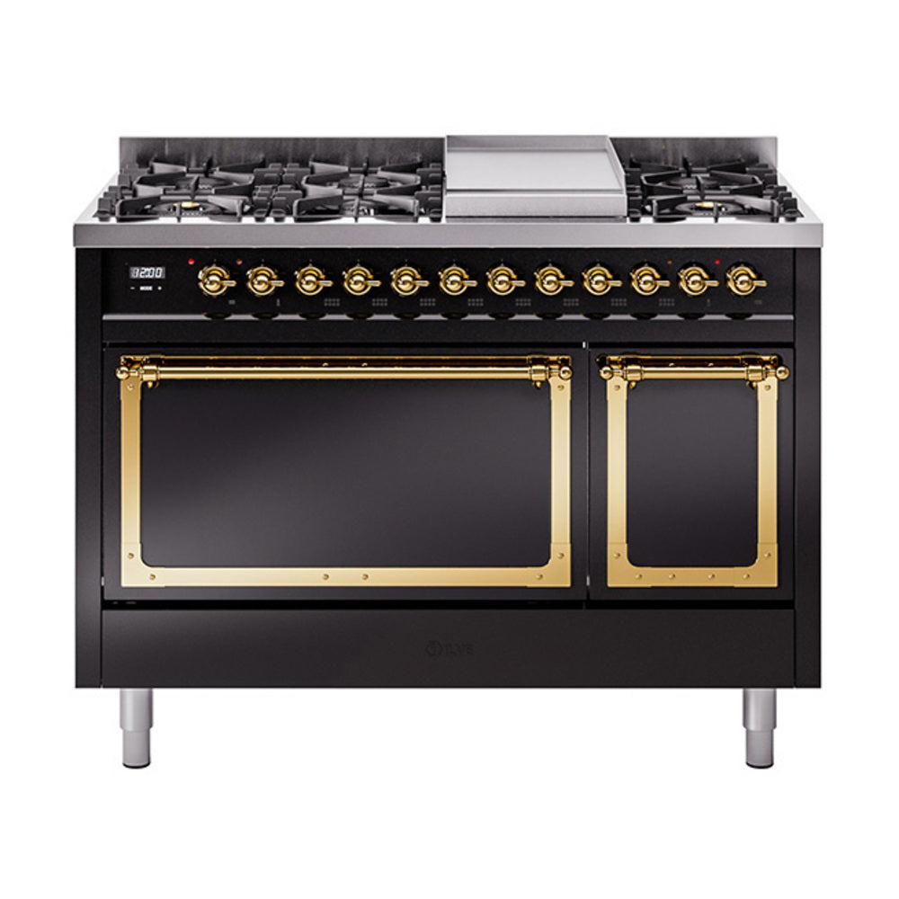 ILVE Nostalgie II Noblesse 48" Dual Fuel Freestanding Range 8 Sealed Burners + Griddle with Solid Door - UN48FQNMP