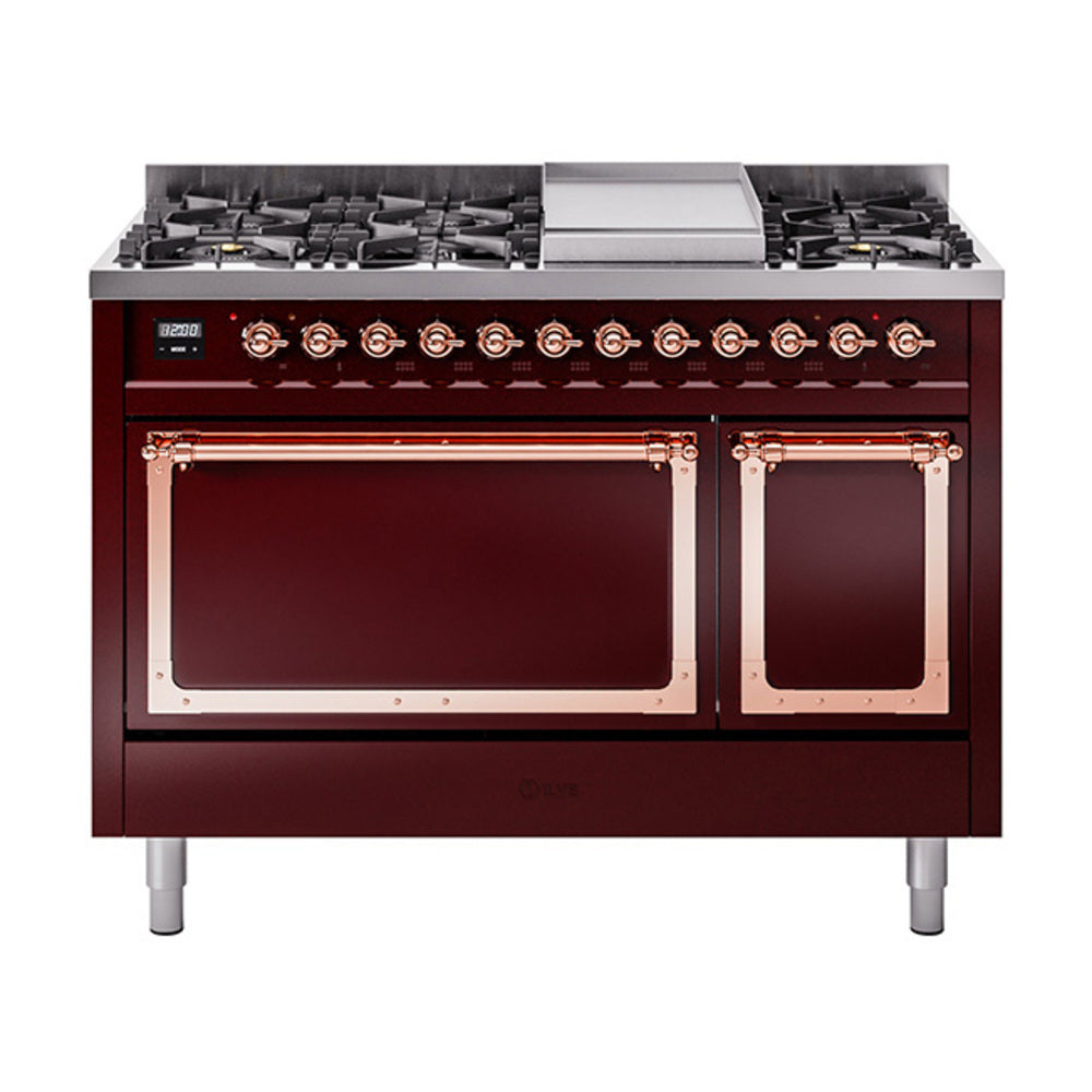 ILVE Nostalgie II Noblesse 48" Dual Fuel Freestanding Range 8 Sealed Burners + Griddle with Solid Door - UN48FQNMP