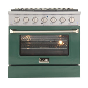 Kucht 36-Inch 5.2 Cu. Ft. Gas Range - Sealed Burners and Convection Oven in Green KNG361-G