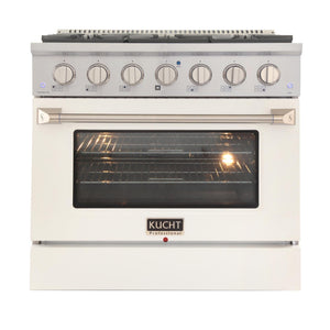 Kucht 36-Inch 5.2 Cu. Ft. Range - Sealed Burners and Convection Oven in White KNG361-W