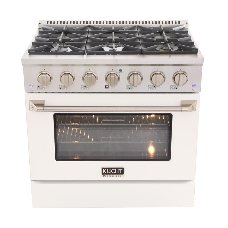 Kucht 36-Inch 5.2 Cu. Ft. Range - Sealed Burners and Convection Oven in White KNG361-W