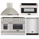 Kucht Professional 48 in. 6.7 cu ft. Natural Gas Range, Range Hood, Microwave Drawer, Dishwasher Package, AP-KNG481-S-4