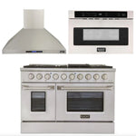 Kucht Professional 48 in. 6.7 cu ft. Natural Gas Range, Range Hood & Microwave Drawer Package, AP-KNG481-S-3