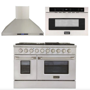 Kucht Professional 48 in. 6.7 cu ft. Natural Gas Range, Range Hood & Microwave Drawer Package, AP-KNG481-S-3