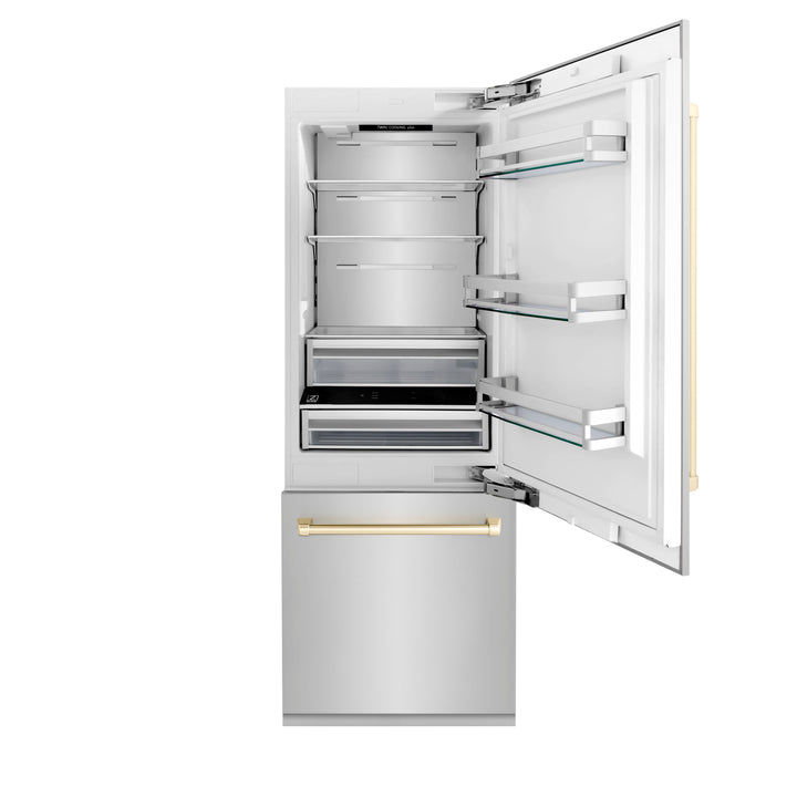 ZLINE 30" Autograph Edition 16.1 cu. ft. Built-in 2-Door Bottom Freezer Refrigerator with Internal Water and Ice Dispenser in Stainless Steel RBIVZ-304-30