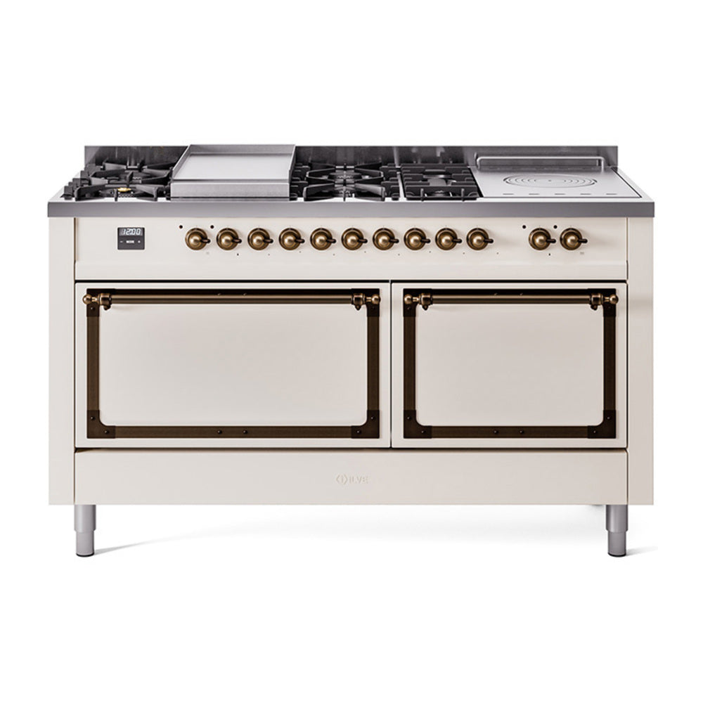 ILVE Nostalgie II Noblesse 60" Dual Fuel Freestanding Range with 7 Sealed Burners + Griddle + French Top with Solid Door - UN60FSQNMP - MyBBQDirect