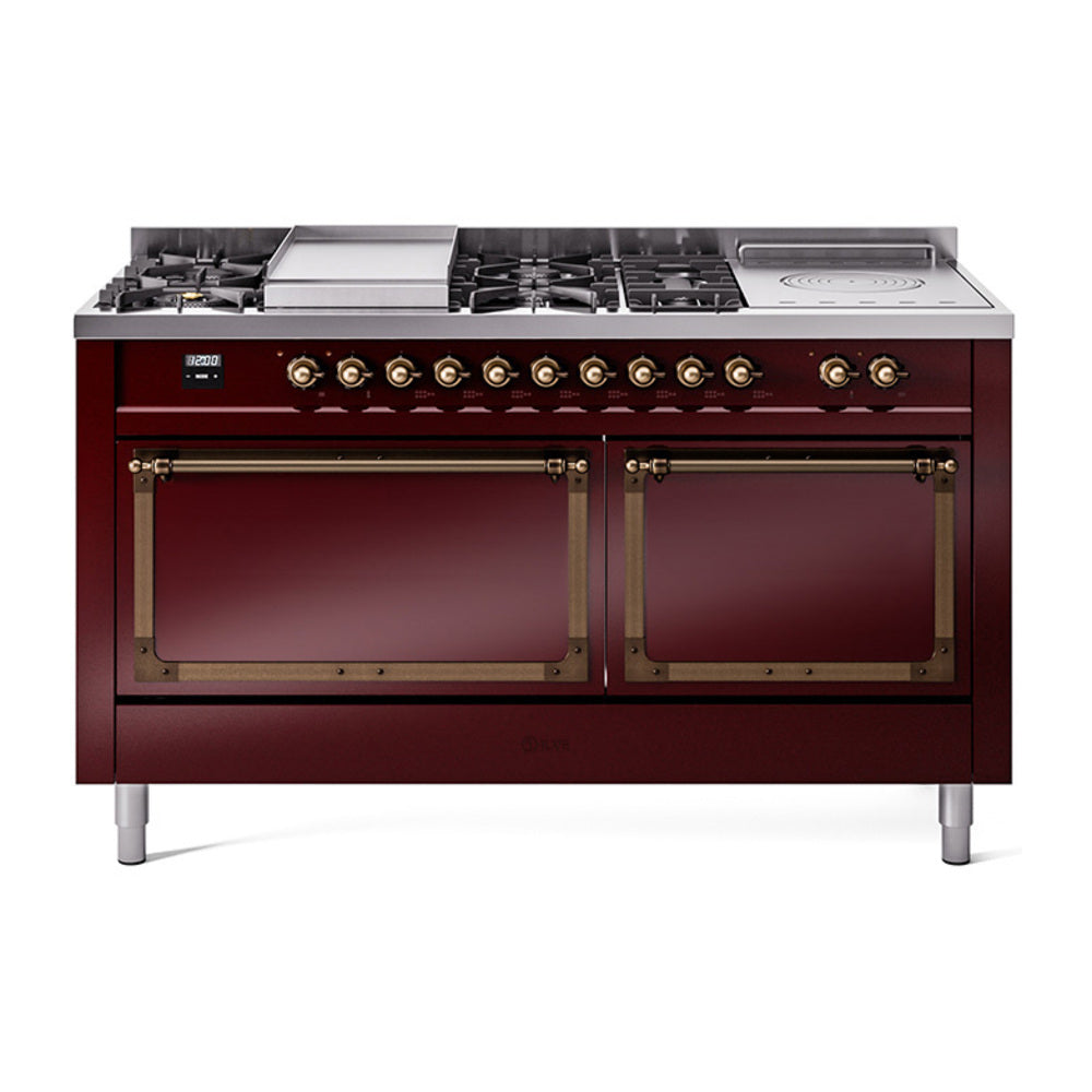 ILVE Nostalgie II Noblesse 60" Dual Fuel Freestanding Range with 7 Sealed Burners + Griddle + French Top with Solid Door - UN60FSQNMP - MyBBQDirect