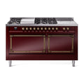 ILVE Nostalgie II Noblesse 60" Dual Fuel Freestanding Range with 7 Sealed Burners + Griddle + French Top with Solid Door - UN60FSQNMP