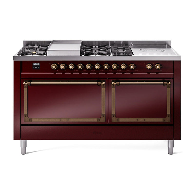 ILVE Nostalgie II Noblesse 60" Dual Fuel Freestanding Range with 7 Sealed Burners + Griddle + French Top with Solid Door - UN60FSQNMP