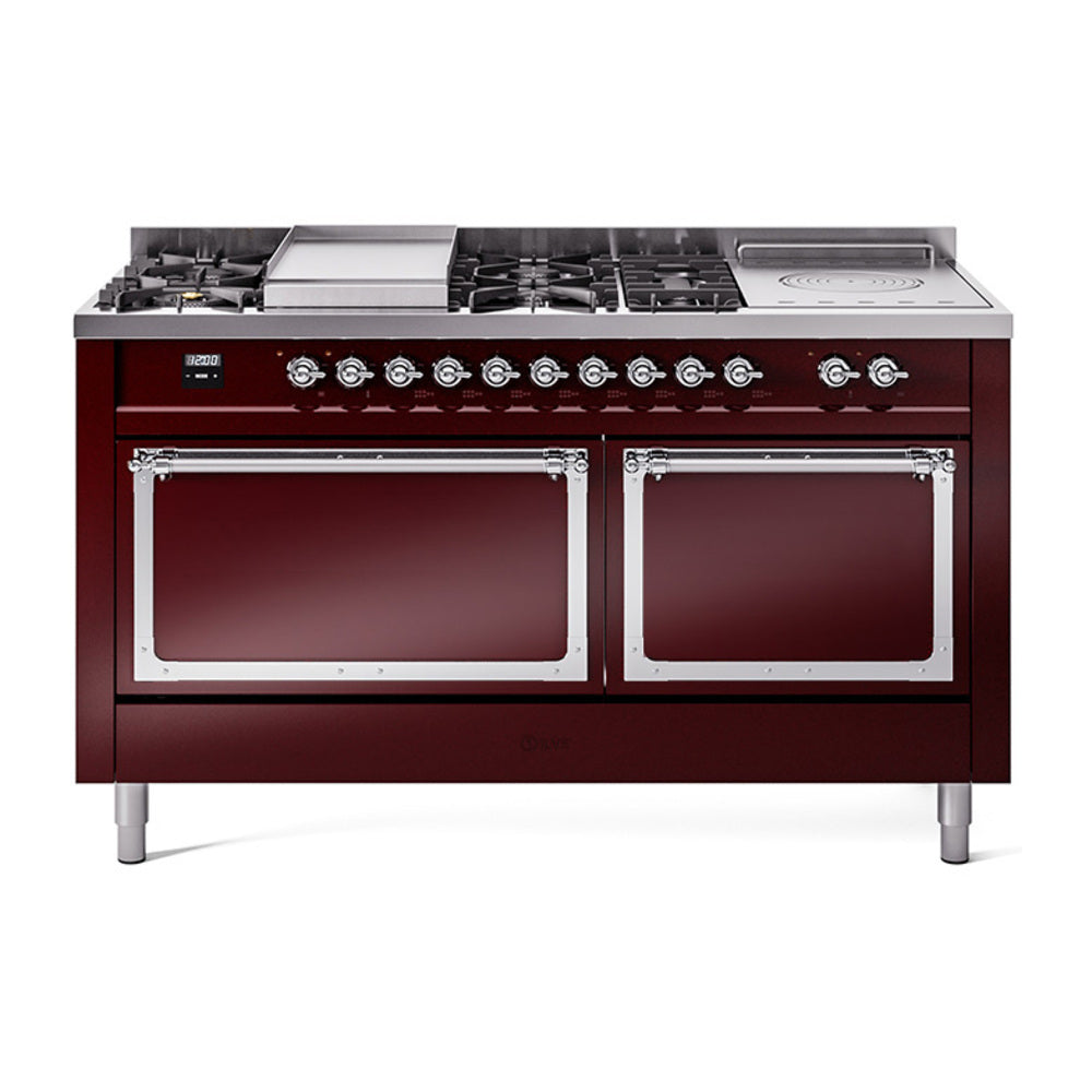 ILVE Nostalgie II Noblesse 60" Dual Fuel Freestanding Range with 7 Sealed Burners + Griddle + French Top with Solid Door - UN60FSQNMP - MyBBQDirect