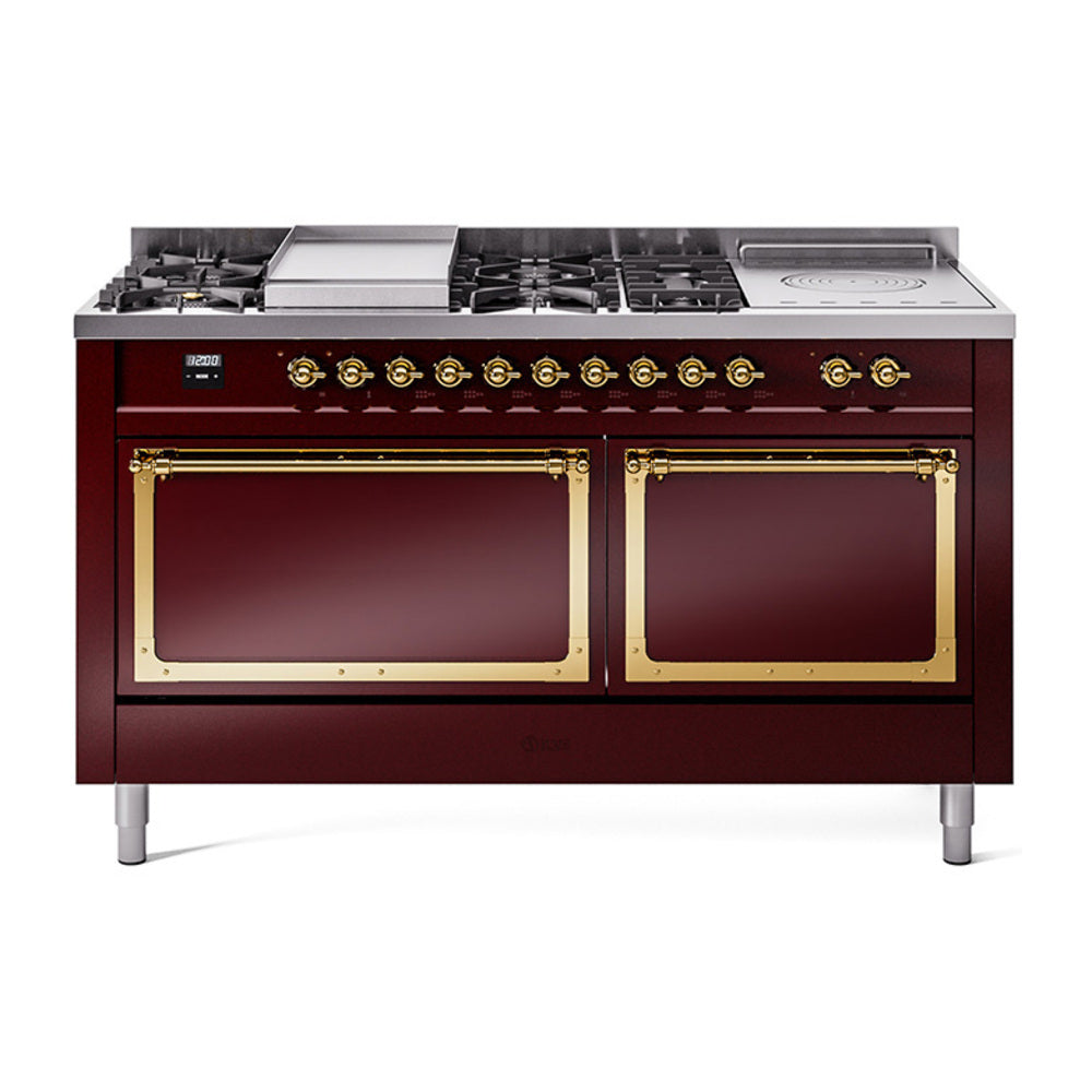 ILVE Nostalgie II Noblesse 60" Dual Fuel Freestanding Range with 7 Sealed Burners + Griddle + French Top with Solid Door - UN60FSQNMP - MyBBQDirect