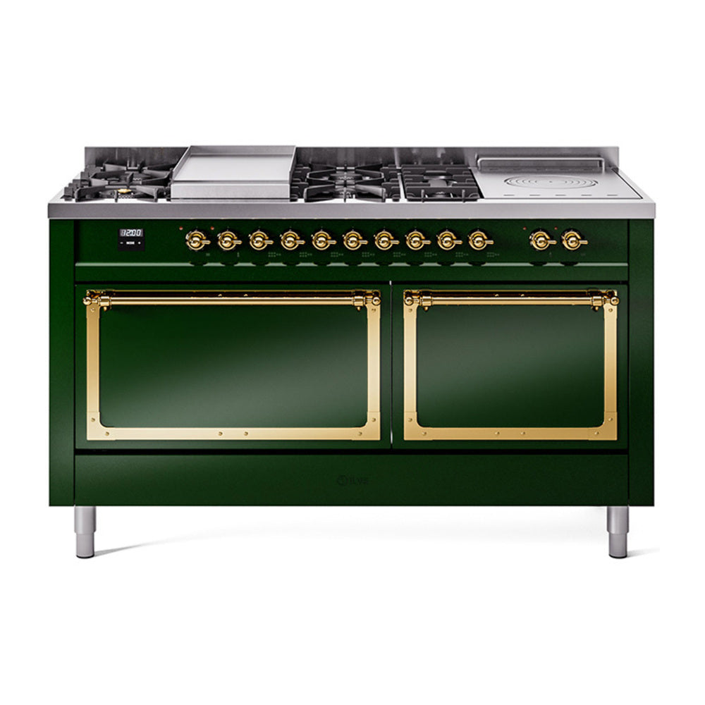 ILVE Nostalgie II Noblesse 60" Dual Fuel Freestanding Range with 7 Sealed Burners + Griddle + French Top with Solid Door - UN60FSQNMP - MyBBQDirect