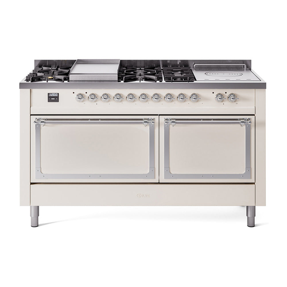ILVE Nostalgie II Noblesse 60" Dual Fuel Freestanding Range with 7 Sealed Burners + Griddle + French Top with Solid Door - UN60FSQNMP - MyBBQDirect