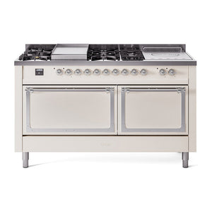ILVE Nostalgie II Noblesse 60" Dual Fuel Freestanding Range with 7 Sealed Burners + Griddle + French Top with Solid Door - UN60FSQNMP - MyBBQDirect