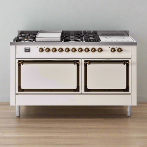 ILVE Nostalgie II Noblesse 60" Dual Fuel Freestanding Range with 7 Sealed Burners + Griddle + French Top with Solid Door - UN60FSQNMP - MyBBQDirect