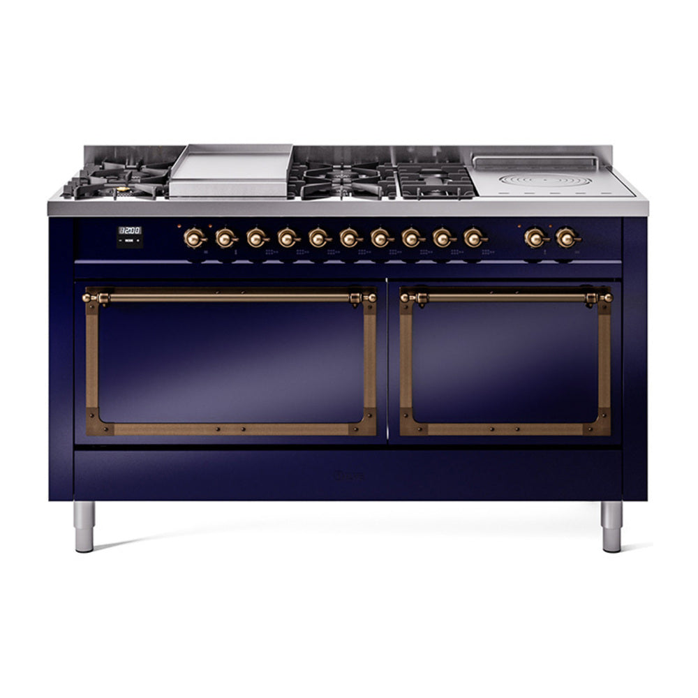 ILVE Nostalgie II Noblesse 60" Dual Fuel Freestanding Range with 7 Sealed Burners + Griddle + French Top with Solid Door - UN60FSQNMP - MyBBQDirect