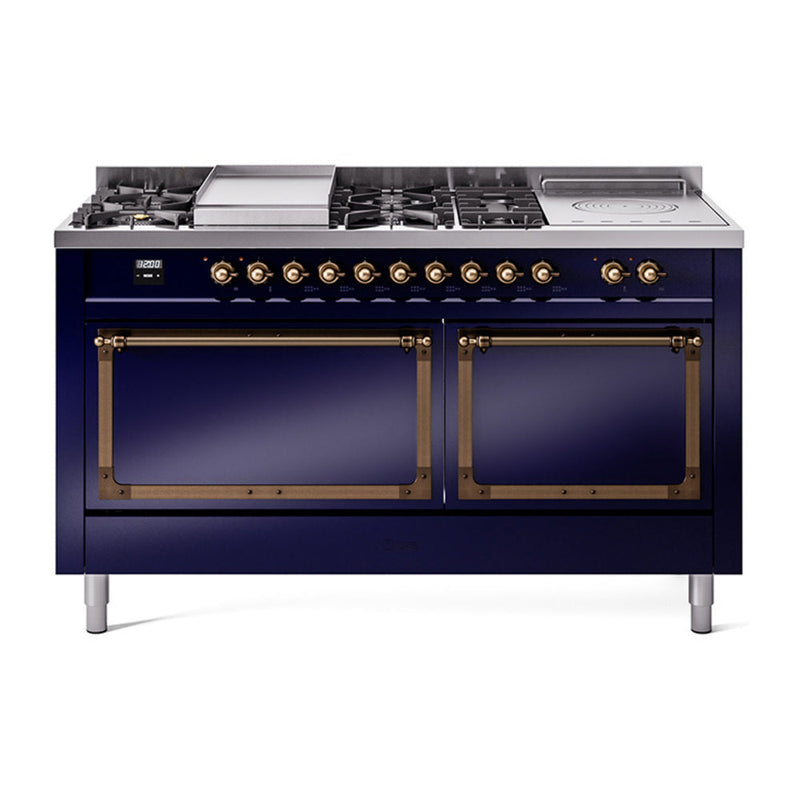 ILVE Nostalgie II Noblesse 60" Dual Fuel Freestanding Range with 7 Sealed Burners + Griddle + French Top with Solid Door - UN60FSQNMP