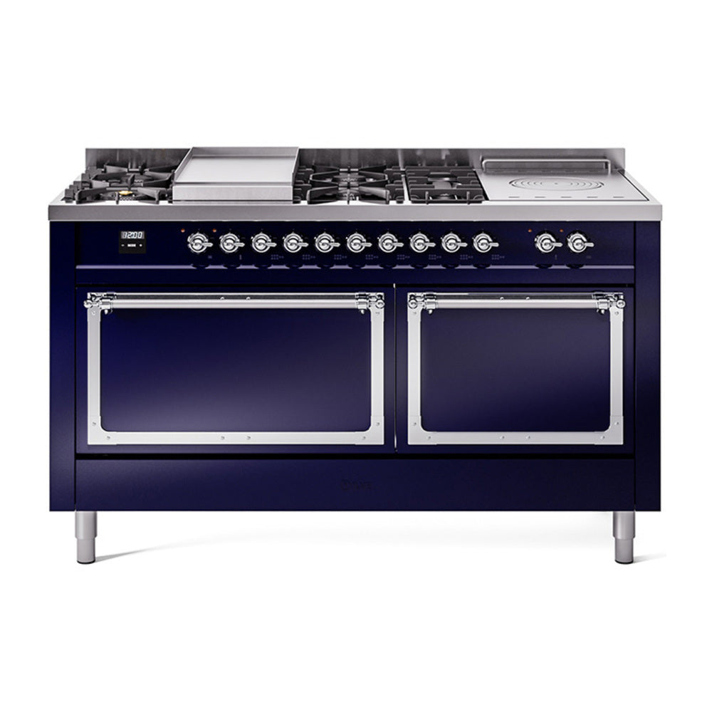 ILVE Nostalgie II Noblesse 60" Dual Fuel Freestanding Range with 7 Sealed Burners + Griddle + French Top with Solid Door - UN60FSQNMP - MyBBQDirect