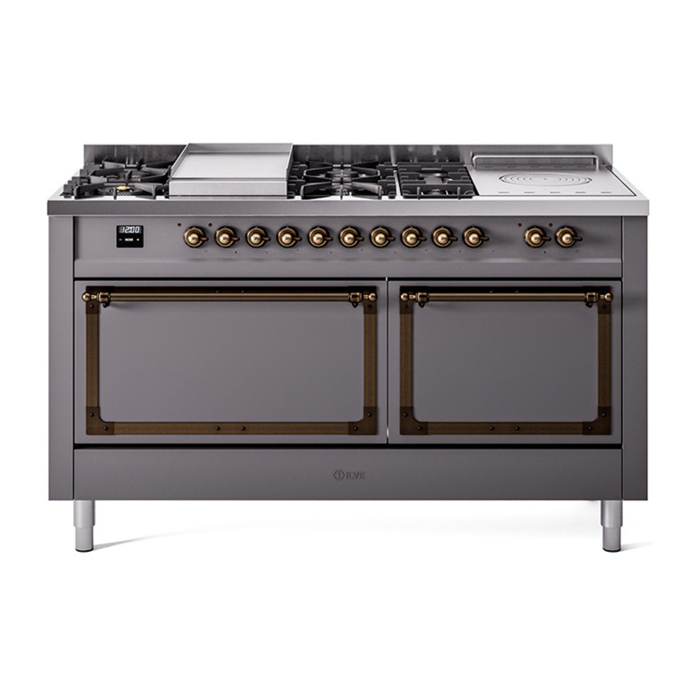ILVE Nostalgie II Noblesse 60" Dual Fuel Freestanding Range with 7 Sealed Burners + Griddle + French Top with Solid Door - UN60FSQNMP - MyBBQDirect