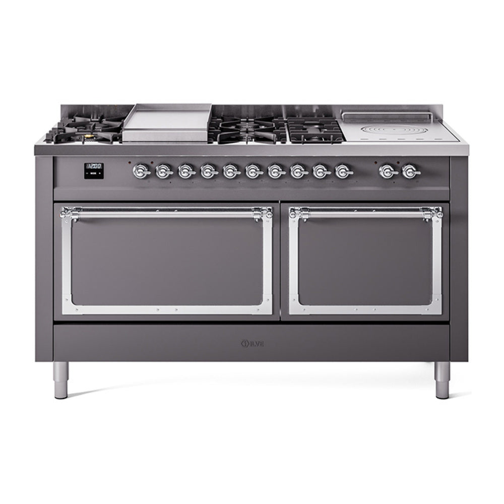 ILVE Nostalgie II Noblesse 60" Dual Fuel Freestanding Range with 7 Sealed Burners + Griddle + French Top with Solid Door - UN60FSQNMP - MyBBQDirect